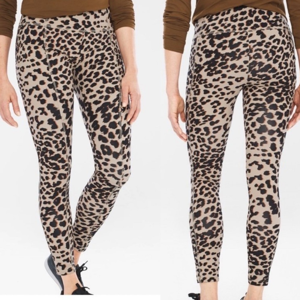 Chico's Zenergy Leopard Print Leggings Brown Black Animal Print Activewear